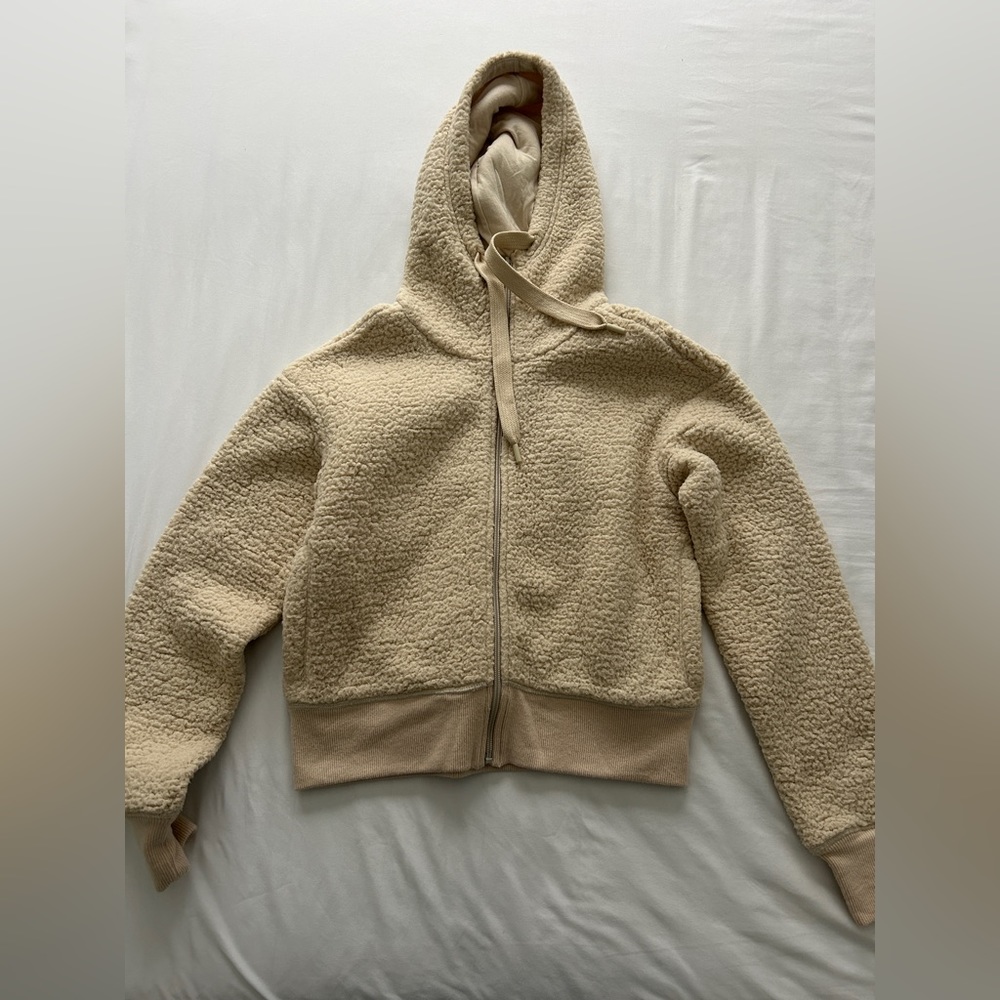 Offline Aerie Tan crop fuzzy coat